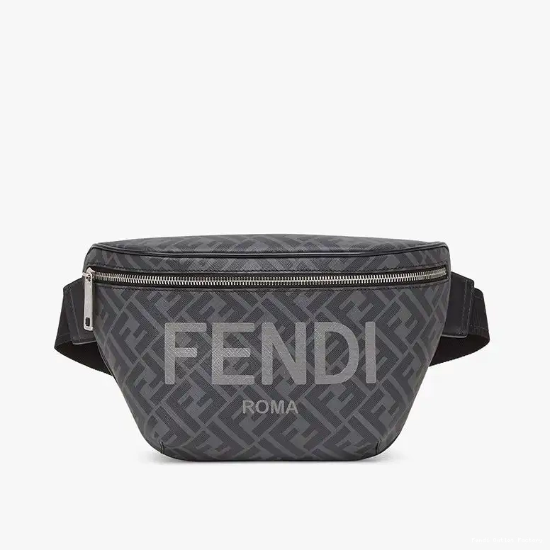 Affordable HOT Fendi ROMA FF Black Logo Fabric Belt Motif In Bag 0701